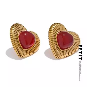 Eetit красный натуральный камень агат из нержавеющей стали металлические стильные серьги-гвоздики в форме сердца с любовью темпераментные очаровательные повседневные украшения для женщин золотой