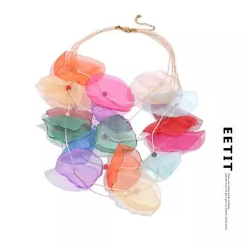 Eetit Красочная Y2K полиэфирная ткань с лепестками цветов, многослойное наложение, ожерелье ручной работы нагрудник из нержавеющей стали, летние трендовые ювелирные изделия для женщин