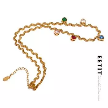 Eetit красочное сердце с кубическим цирконием, цепочка из нержавеющей стали, золотого цвета, ожерелье с воротником для женщин, нежные модные ювелирные изделия, подарок золотой