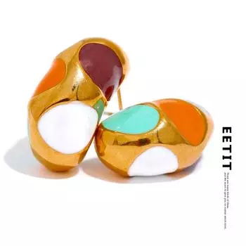 Eetit красочные эмалированные полупустые металлические серьги-гвоздики из нержавеющей стали, водонепроницаемые модные очаровательные ювелирные изделия, бижутерия для женщин золотой