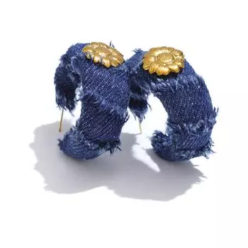 Eetit Креативные серьги-кольца C-образной формы с синими джинсовыми цветами для женщин, из нержавеющей стали, популярные украшения, осень и зима, новинка 2025, оптом золотой