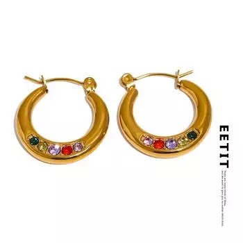 Eetit круглые серьги-кольца из нержавеющей стали с кубическим цирконием для женщин, серьги для повседневной носки, модные ювелирные изделия золотого, серебряного цвета, бижутерия