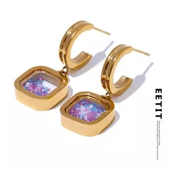 Eetit квадратные висячие серьги из нержавеющей стали с кристаллами для женщин, модные ювелирные изделия, водонепроницаемые аксессуары, подарок