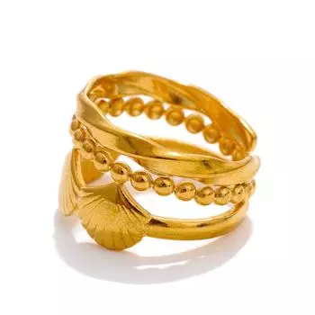 Eetit Летний Стиль Металлическая Раковина Многослойное Открытое Кольцо Мода Нержавеющая Сталь Отличительное Золотое 18K PVD Покрытие Ювелирное Украшение для Пальца Подарок 7 золотой