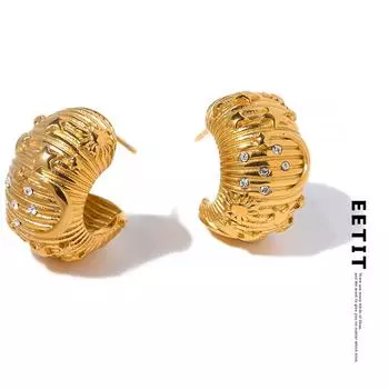 Eetit массивные серьги-кольца из нержавеющей стали со звездой и луной, модные золотистые с текстурой циркония, водонепроницаемые винтажные украшения для женщин
