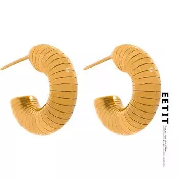 Eetit Металлическая текстура Минималистичные массивные серьги-кольца из нержавеющей стали без потускнения 18 К PVD позолоченные модные ювелирные изделия в подарок