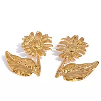 Eetit Металлические серьги-пусеты в виде золотых подсолнухов из нержавеющей стали для женщин, покрытые 18-каратным золотом, универсальные, для повседневной носки, летние украшения, оптом золотой