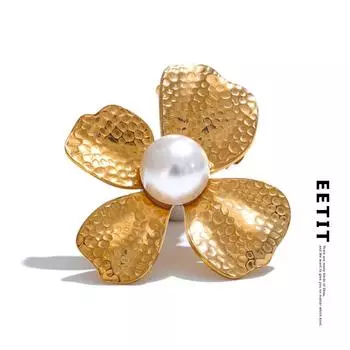 Eetit металлический цветок искусственный жемчуг брошь булавка для женщин нержавеющая сталь одежда аксессуары популярные броши 2024 оптовая продажа