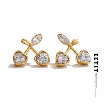 Eetit Милые блестящие серьги-гвоздики в виде вишни, водонепроницаемые шикарные повседневные украшения для женщин, нержавеющая сталь, покрытие PVD, модный аксессуар в виде фруктов золотой