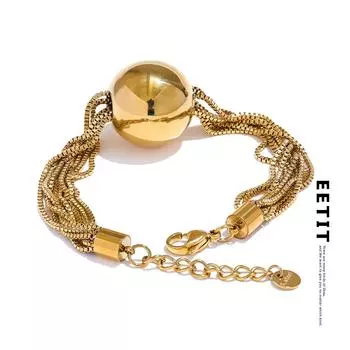Eetit, многослойная цепочка из нержавеющей стали, большой круглый браслет из бисера, водостойкий эффектный эффектный ювелирный подарок, 18 К, с PVD-покрытием