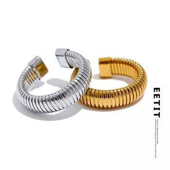 Eetit модное круглое эластичное открытое кольцо из нержавеющей стали 2023, минималистичный металл с PVD-покрытием 18 К, классические ювелирные изделия с текстурой Anillo Bijoux серебряный