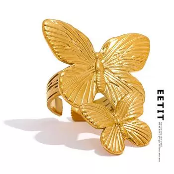 Eetit модное открытое большое кольцо из нержавеющей стали с бабочкой и насекомым, подвесное металлическое кольцо золотого цвета, водонепроницаемое массивное трендовое ювелирное изделие для женщин
