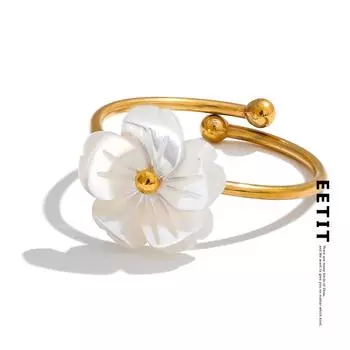 Eetit модное регулируемое открытое кольцо из натуральной ракушки с цветком, милое открытое кольцо из нержавеющей стали 18 К с PVD-покрытием, летние повседневные ювелирные изделия, подарок 7 золотой