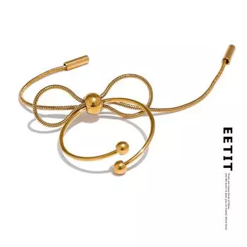 Eetit модное золотое регулируемое кольцо из нержавеющей стали с бантом и открытым узлом для женщин, водостойкое, популярный стиль 2024, привлекательные ювелирные изделия, подарок золотой