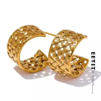 Eetit модные металлические плетеные серьги из нержавеющей стали C-образной формы с геометрическим рисунком полые серьги-подвески для женщин персонализированные металлические повседневные украшения