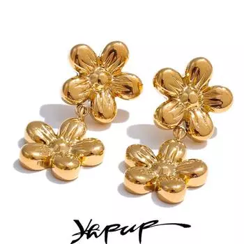 Eetit модные металлические серьги-капли из нержавеющей стали с маленьким цветком 2024, водонепроницаемые, шикарные, с растениями, повседневные ювелирные изделия золотого и платинового цвета золотой