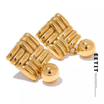 Eetit модные металлические висячие серьги в квадратную полоску с круглыми бусинами для женщин, модные очаровательные серьги из нержавеющей стали 316L, повседневные ювелирные изделия, подарок золотой