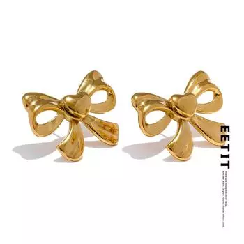 Eetit модные очаровательные серьги-гвоздики с бантом и бантом золотого цвета 2024, устойчивые к потускнению нержавеющая сталь, привлекательные ювелирные изделия, бижутерия для женщин золотой