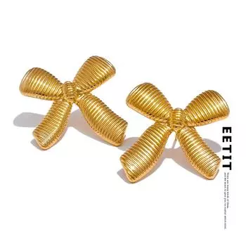 Eetit модные серьги-гвоздики из нержавеющей стали с бантом в полоску золотого цвета для женщин, устойчивые к потускнению привлекательные повседневные ювелирные изделия в подарок золотой