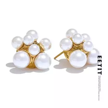 Eetit модные серьги-гвоздики с искусственным жемчугом и геометрическим узором для женщин, элегантные повседневные ювелирные изделия из нержавеющей стали в корейском стиле, подарок золотой