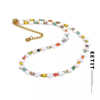 Eetit Натуральная Ракушка Звезда Красочные Кристаллы Цепочка Ручной Работы Ожерелье Из Нержавеющей Стали Модный Воротник Летние Ювелирные Изделия Подарок 2024 разноцветный