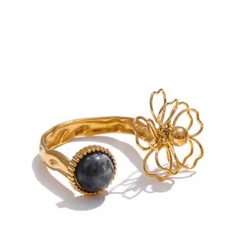 Eetit Натуральный Спектролит Тигровый Камень Раковина Морская Раковина Цветок Открытое Регулируемое Кольцо Нержавеющая Сталь Золотое Новинки Ювелирные Изделия Подарок 7 золотой
