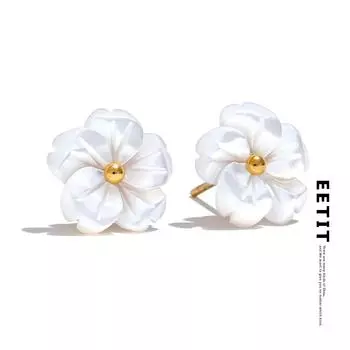 Eetit Natural Shell Flower Изысканные ежедневные серьги-гвоздики для женщин, модные, из нержавеющей стали, милые, романтические, корейские ювелирные изделия премиум-класса золотой
