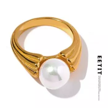 Eetit не тускнеет, модное кольцо из нержавеющей стали с искусственным жемчугом, золотого цвета, очаровательное стильное винтажное ювелирное изделие для женщин, праздничный подарок 6 золотой