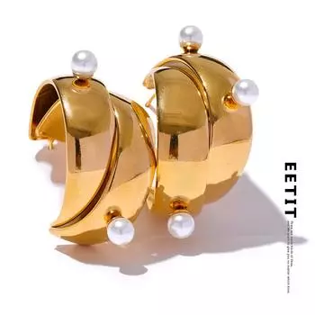 Eetit Нержавеющая сталь 316l Шикарный искусственный жемчуг Темперамент Необычные серьги Стильные металлические универсальные привлекательные золотые украшения