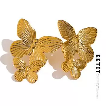 Eetit нержавеющая сталь бабочка насекомое отдельные серьги-гвоздики золотого цвета водонепроницаемые металлические модные очаровательные украшения для женщин