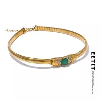 Eetit Нержавеющая сталь Кубинская эластичная цепочка-колье-колье Высококачественный зеленый натуральный камень Циркон Золотое ювелирное изделие премиум-класса Bijoux