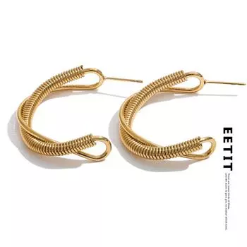 Eetit Новые стильные металлические высококачественные серьги-кольца в форме буквы C, позолоченные металлические блестящие модные повседневные украшения 2024 года для женщин золотой