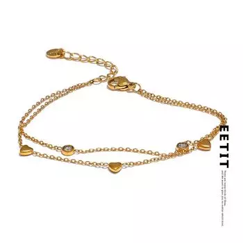 Eetit Нежная цепочка с сердцем и цирконием, двухслойный браслет, шикарный браслет, лето 2024, водонепроницаемые ювелирные изделия из нержавеющей стали, подарок золотой