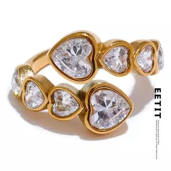 Eetit Нежное Цирконий Сердце Из Нержавеющей Стали Золотого Цвета Регулируемое Модное Открытое Кольцо Высокое Качество Шикарные Очаровательные Ювелирные Изделия белый