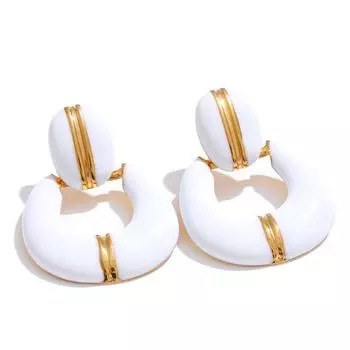 Eetit Нежные эмалевые геометрические серьги-капли Классические модные серьги для женщин из нержавеющей стали Повседневные привлекательные украшения в подарок белый