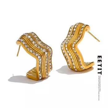 Eetit нежные блестящие циркониевые серьги C-образной формы в полоску, серьги-обнимашки для женщин, темпераментные серьги золотого цвета, очаровательные ювелирные изделия, бижутерия, подарок золотой