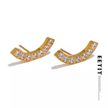 Eetit Нежные блестящие циркониевые серьги из нержавеющей стали, модные серьги-гвоздики, минималистичные ювелирные изделия унисекс с 18-каратным PVD-покрытием для мужчин и женщин золотой