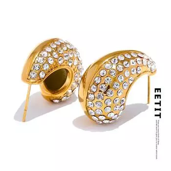 Eetit Нежные блестящие серьги с кубическим цирконием из нержавеющей стали в форме капли воды, роскошные модные серьги 2024, массивные золотые украшения
