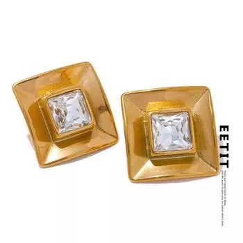 Eetit нежные прозрачные кристаллы из нержавеющей стали, квадратные серьги-гвоздики, предотвращающие аллергию, модные модные повседневные ювелирные изделия, подарок золотой