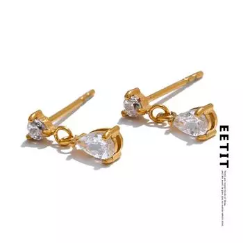 Eetit Нежные серьги-капли с кубическим цирконием класса ААА, золотистого цвета, из нержавеющей стали, бижутерия, подарок золотой