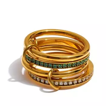 Eetit Новинки Белый Зеленый Цирконий 4 Звенья Кольцо-стек 18К Позолота PVD Нержавеющая Сталь Популярные Ювелирные Аксессуары 6 золотой
