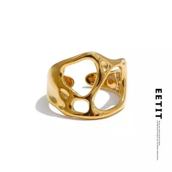 Eetit Новинки Регулируемое Нержавеющая сталь Геометрическая Полая Широкая Необычное Открытое Кольцо Популярное Универсальное Повседневное Персонализированное Ювелирное Изделие Resizable золотой