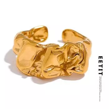 Eetit Новое креативное металлическое широкое кольцо из нержавеющей стали для женщин золотого цвета с текстурой темпераментные ювелирные изделия водонепроницаемые аксессуары золотой