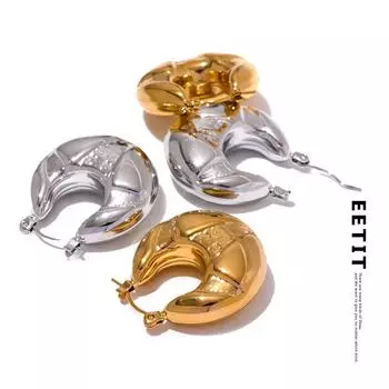 Eetit новые необычные серьги-кольца из нержавеющей стали, очаровательные металлические массивные полые с геометрическим рисунком стильные водонепроницаемые эффектные ювелирные изделия, подарок