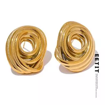 Eetit новые полые геометрические серьги из нержавеющей стали, необычные серьги 2024 для женщин, антиаллергенные привлекательные стильные ювелирные аксессуары золотой
