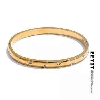 Eetit Новый модный браслет из нержавеющей стали с инкрустацией из блестящих кубических цирконий, цвет золота и серебра, водонепроницаемые ювелирные изделия для женщин золотой