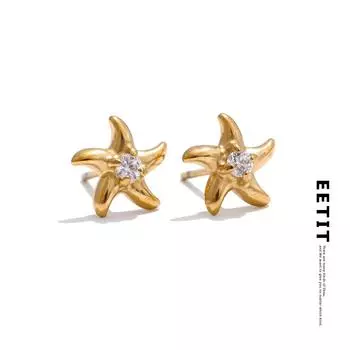 Eetit Ocean Style Bling Zirconia Starfish Star Daily Stud Earrings Anti Allergic Stainless Steel Small Popular Jewelry Recommend золотой