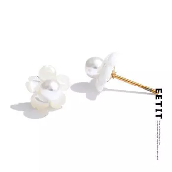Eetit оптовая продажа толстые натуральные ракушки искусственный жемчуг цветок серьги-гвоздики повседневные модные шикарные стильные ювелирные изделия из нержавеющей стали 2025 золотой