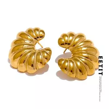 Eetit отличительные металлические серьги-гвоздики в полоску с круассаном, водонепроницаемые золотые 18-каратного PVD-покрытия, текстурированные ювелирные изделия из нержавеющей стали