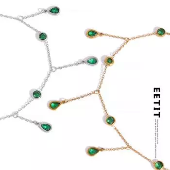 Eetit ожерелье-цепочка на ключицу зеленого цвета из нержавеющей стали с кубическим цирконием для женщин